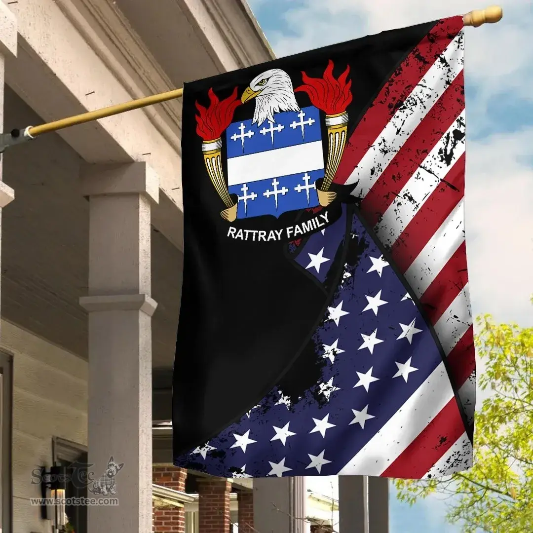 American Rattray Coat of Arms on American Flag U.S. Flag Garden Flag/ House Flag