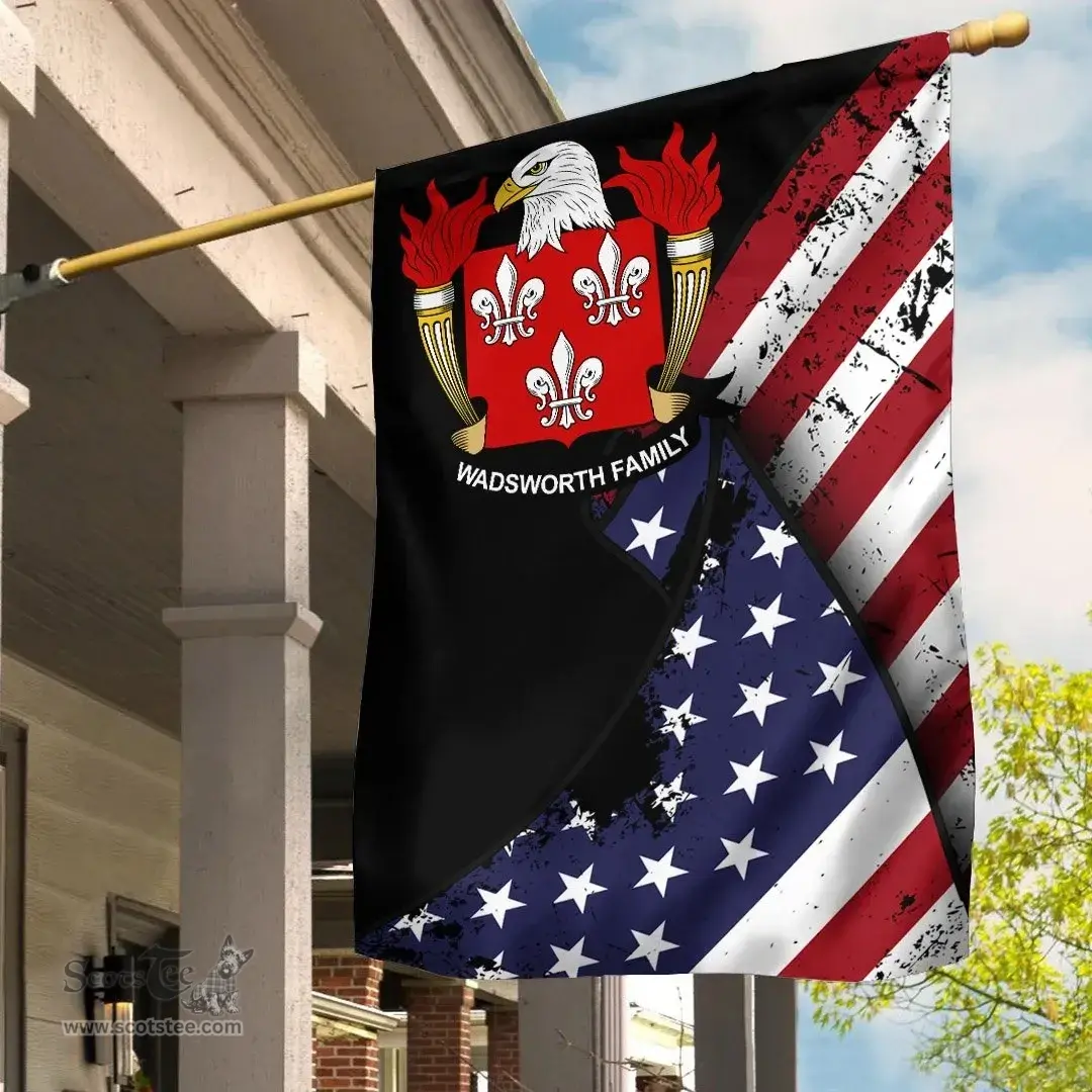 American Wadsworth Coat of Arms on American Flag U.S. Flag Garden Flag/ House Flag