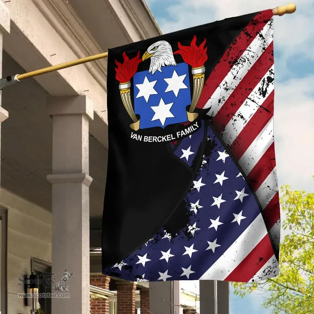 American Van Berckel Coat of Arms on American Flag U.S. Flag Garden Flag/ House Flag