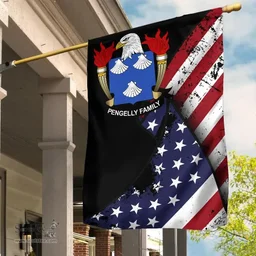 American Pengelly Coat of Arms on American Flag U.S. Flag Garden Flag/ House Flag