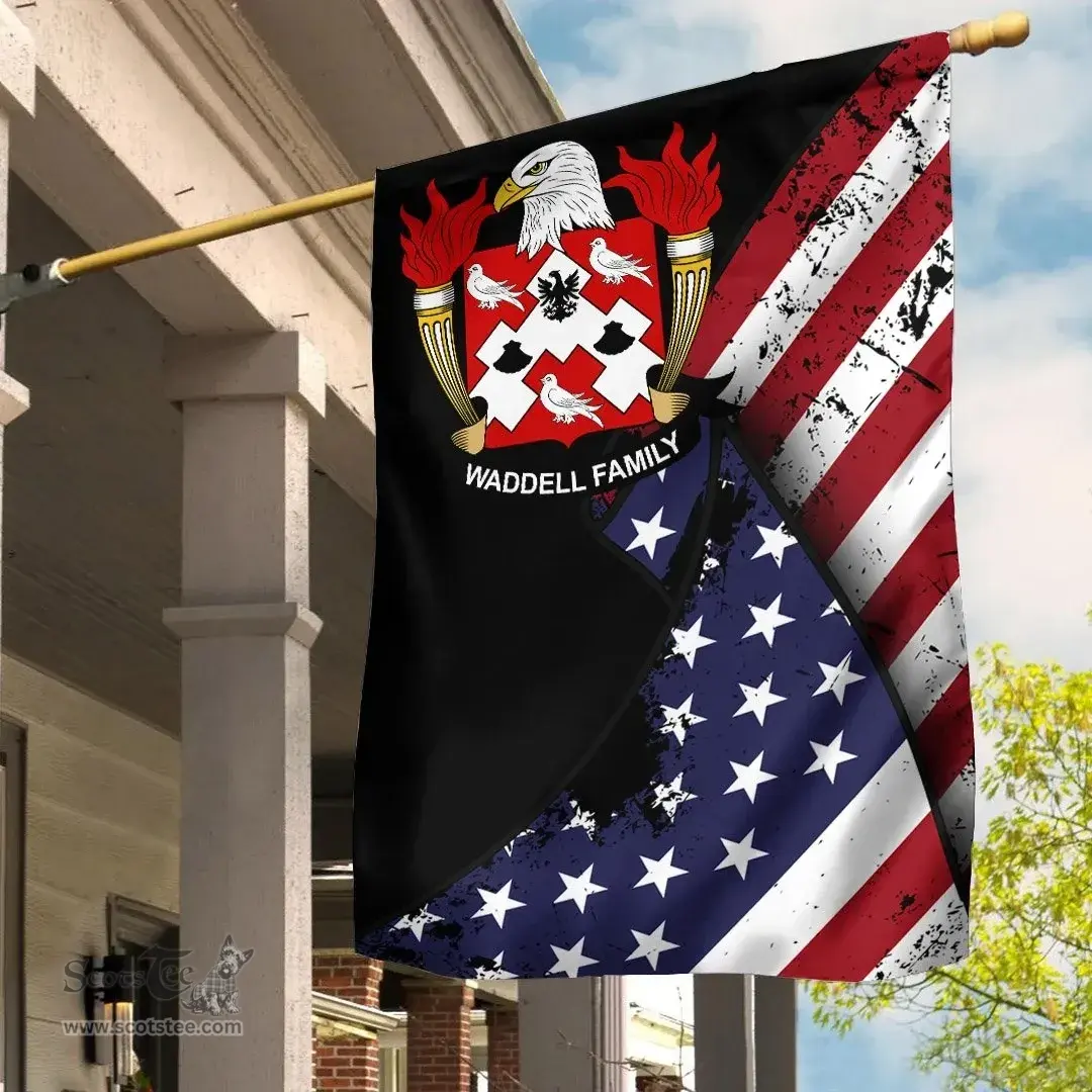 American Waddell Coat of Arms on American Flag U.S. Flag Garden Flag/ House Flag
