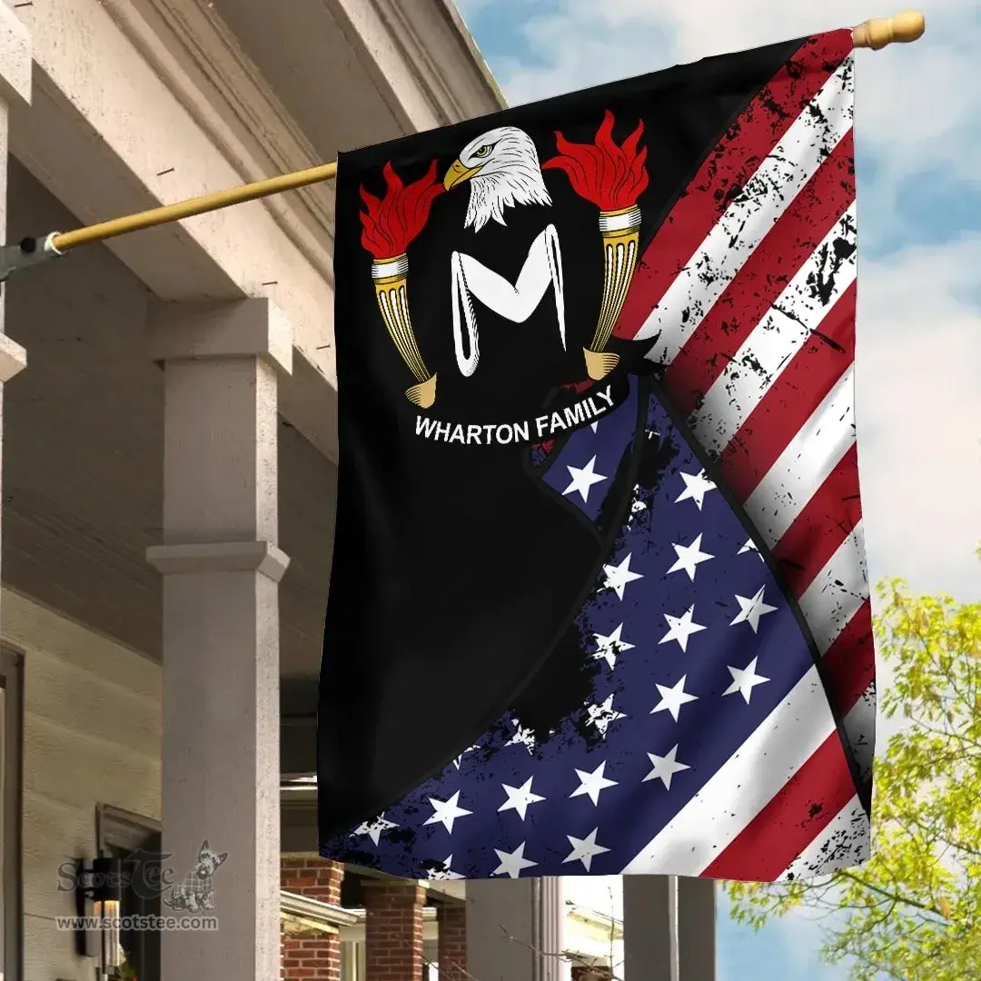 American Wharton Coat of Arms on American Flag U.S. Flag Garden Flag/ House Flag