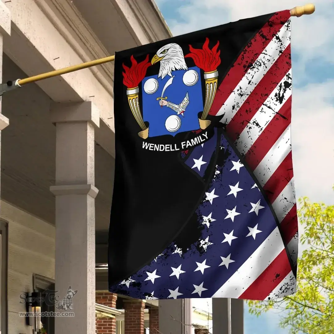 American Wendell Coat of Arms on American Flag U.S. Flag Garden Flag/ House Flag