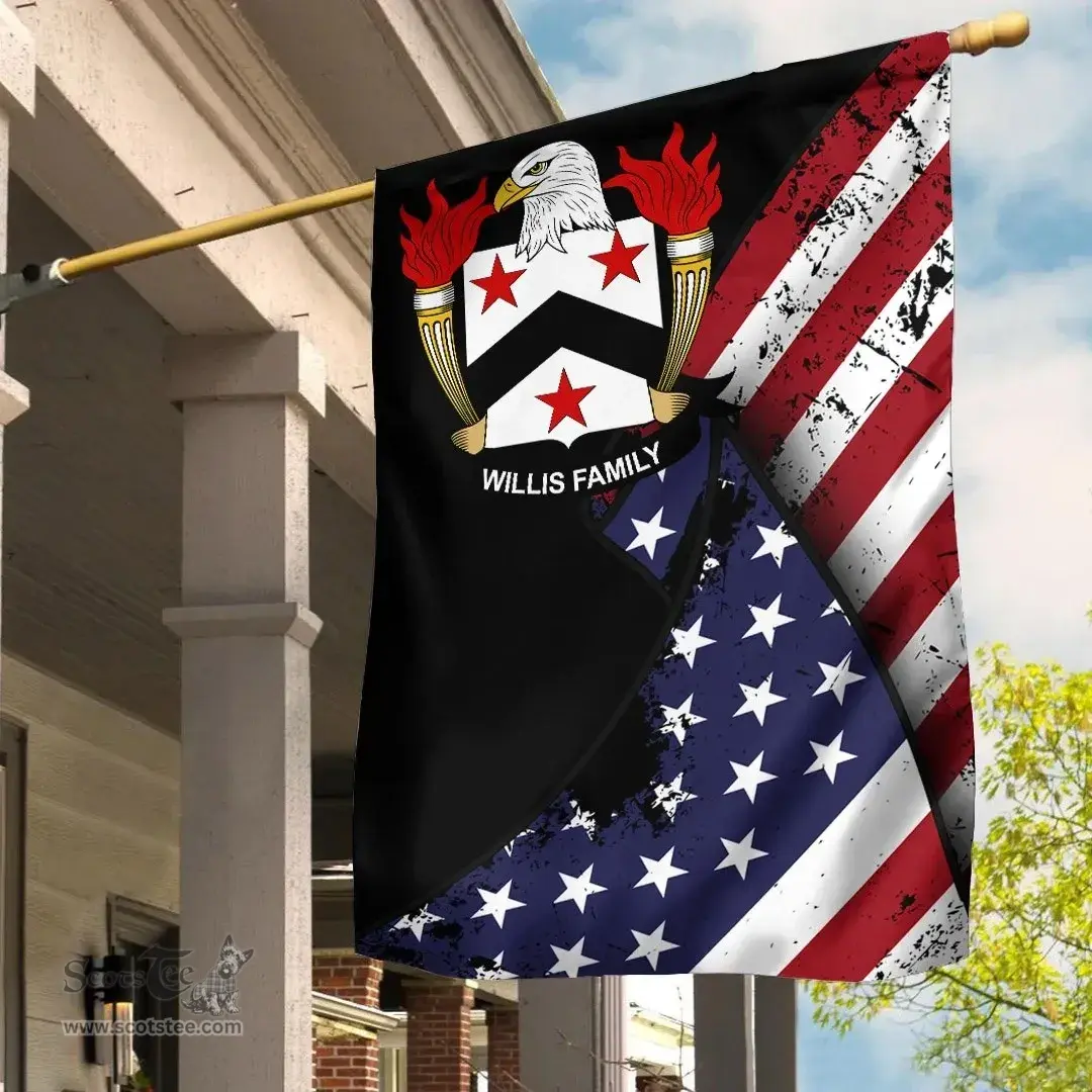 American Willis Coat of Arms on American Flag U.S. Flag Garden Flag/ House Flag