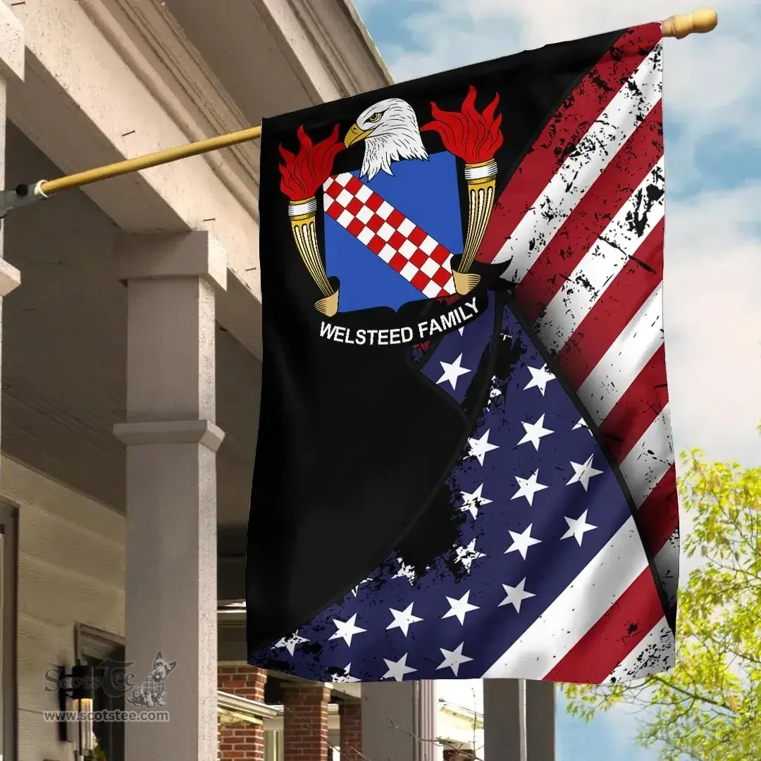 American Welsteed Coat of Arms on American Flag U.S. Flag Garden Flag/ House Flag