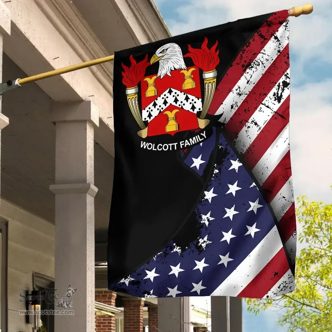 American Wolcott Coat of Arms on American Flag U.S. Flag Garden Flag/ House Flag