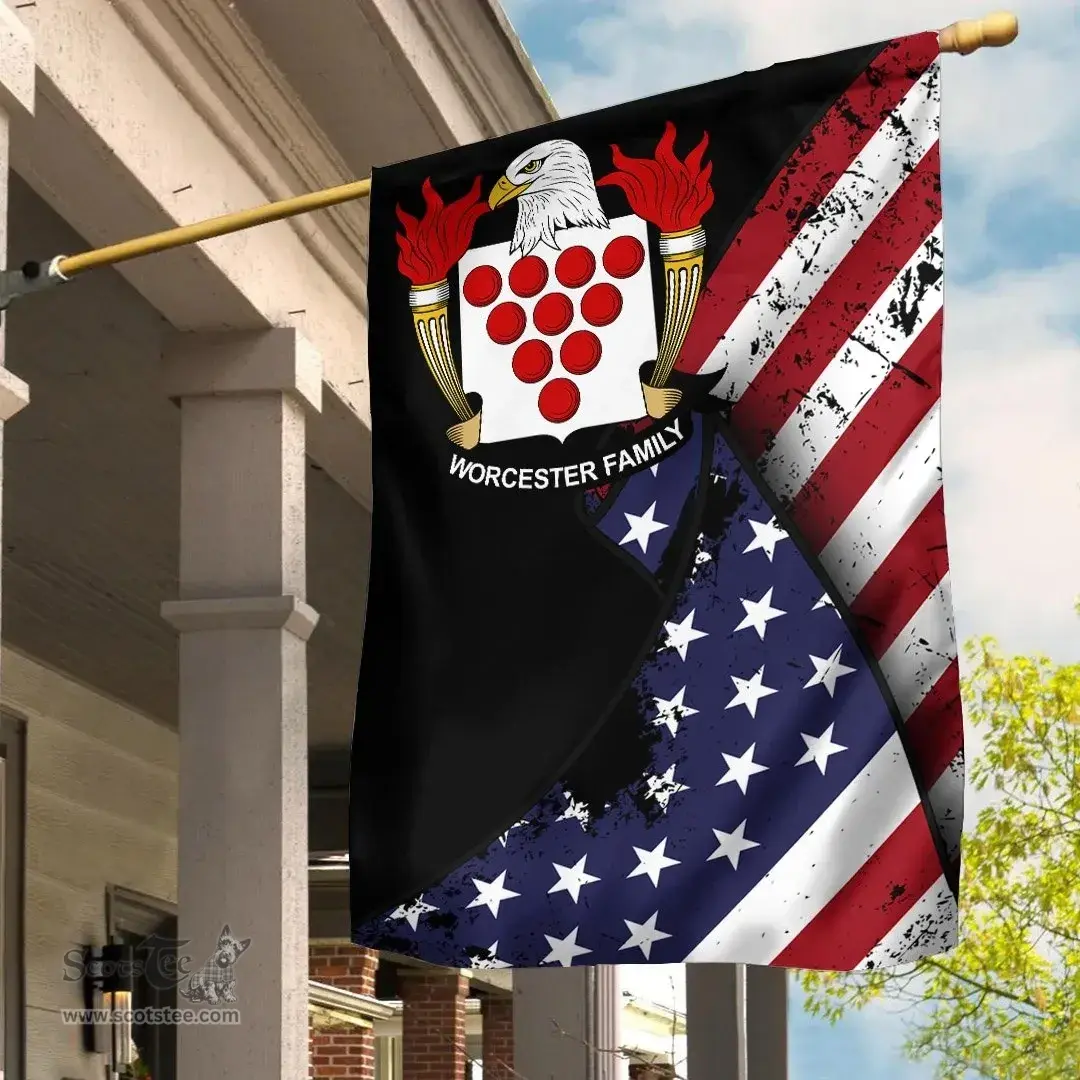 American Worcester Coat of Arms on American Flag U.S. Flag Garden Flag/ House Flag