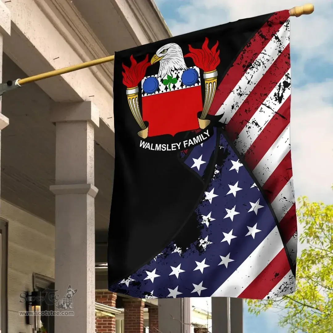 American Walmsley Coat of Arms on American Flag U.S. Flag Garden Flag/ House Flag