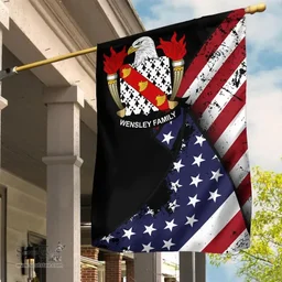 American Wensley Coat of Arms on American Flag U.S. Flag Garden Flag/ House Flag