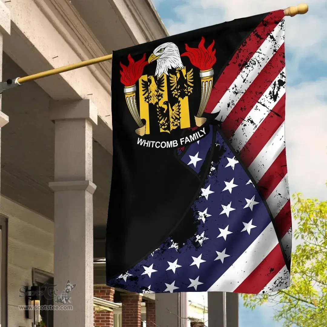 American Whitcomb Coat of Arms on American Flag U.S. Flag Garden Flag/ House Flag