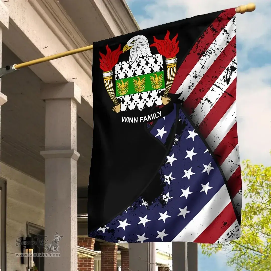 American Winn Coat of Arms on American Flag U.S. Flag Garden Flag/ House Flag