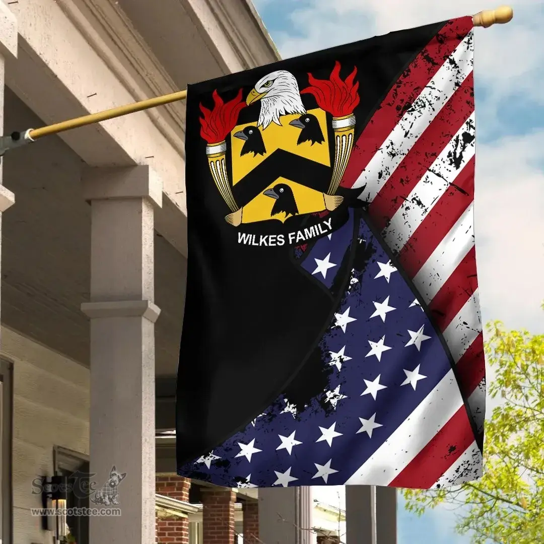 American Wilkes Coat of Arms on American Flag U.S. Flag Garden Flag/ House Flag