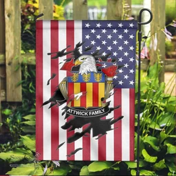 ScotsTee Shop American Attwick Coat of Arms Scratch on American Flag U.S. Flag Garden Flag/ House Flag