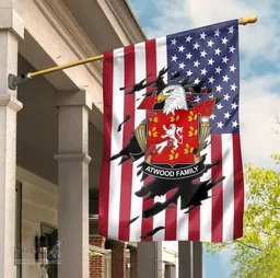ScotsTee Shop American Atwood Coat of Arms Scratch on American Flag U.S. Flag Garden Flag/ House Flag