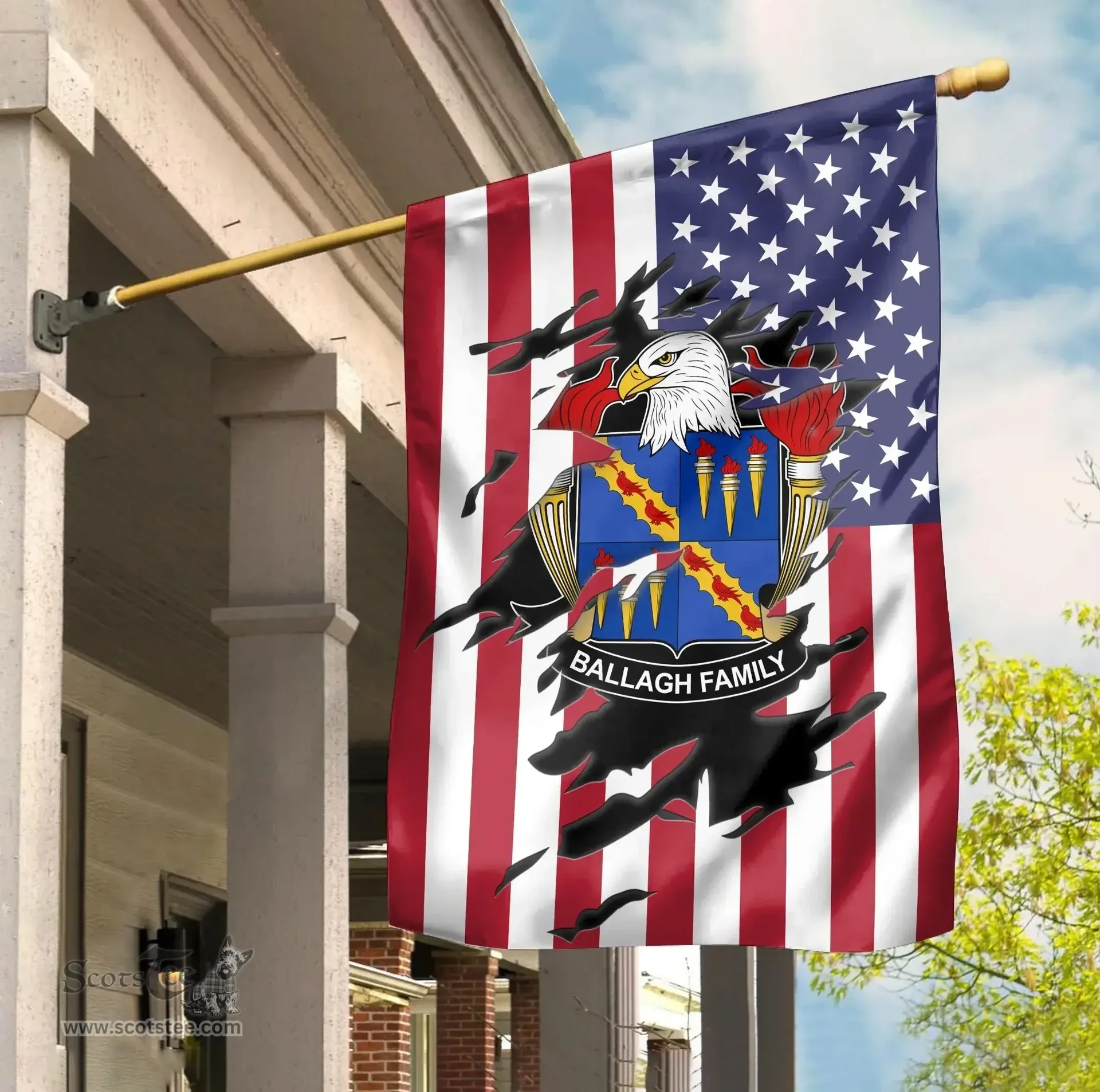 ScotsTee Shop American Ballagh Coat of Arms Scratch on American Flag U.S. Flag Garden Flag/ House Flag