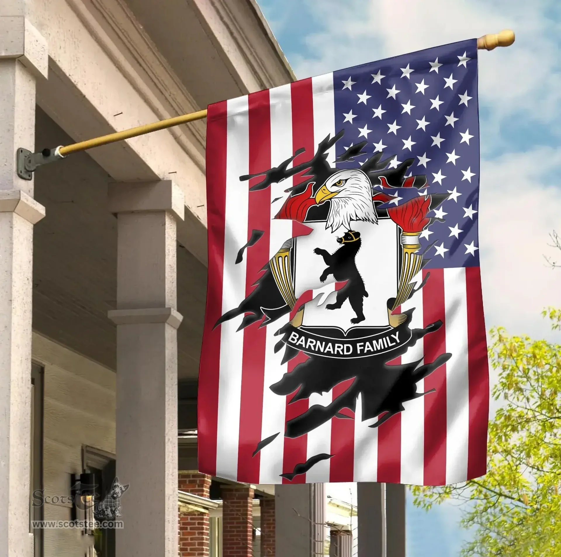 ScotsTee Shop American Barnard Coat of Arms Scratch on American Flag U.S. Flag Garden Flag/ House Flag