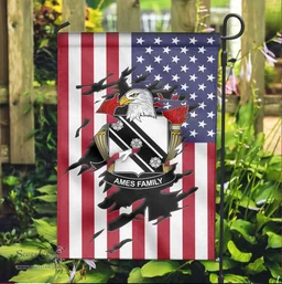 ScotsTee Shop American Ames Coat of Arms Scratch on American Flag U.S. Flag Garden Flag/ House Flag