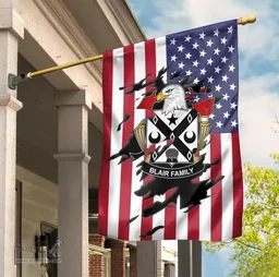 ScotsTee Shop American Blair Coat of Arms Scratch on American Flag U.S. Flag Garden Flag/ House Flag