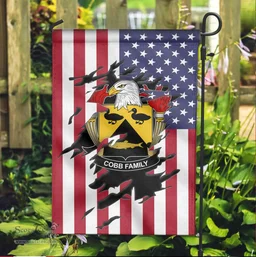 ScotsTee Shop American Cobb Coat of Arms Scratch on American Flag U.S. Flag Garden Flag/ House Flag