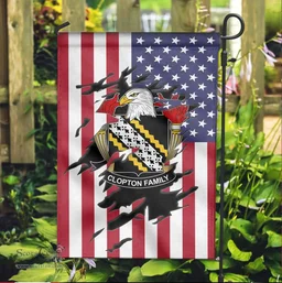 ScotsTee Shop American Clopton Coat of Arms Scratch on American Flag U.S. Flag Garden Flag/ House Flag