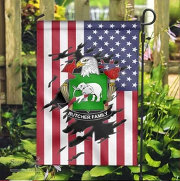 ScotsTee Shop American Butcher Coat of Arms Scratch on American Flag U.S. Flag Garden Flag/ House Flag