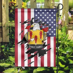 ScotsTee Shop American Cabot Coat of Arms Scratch on American Flag U.S. Flag Garden Flag/ House Flag