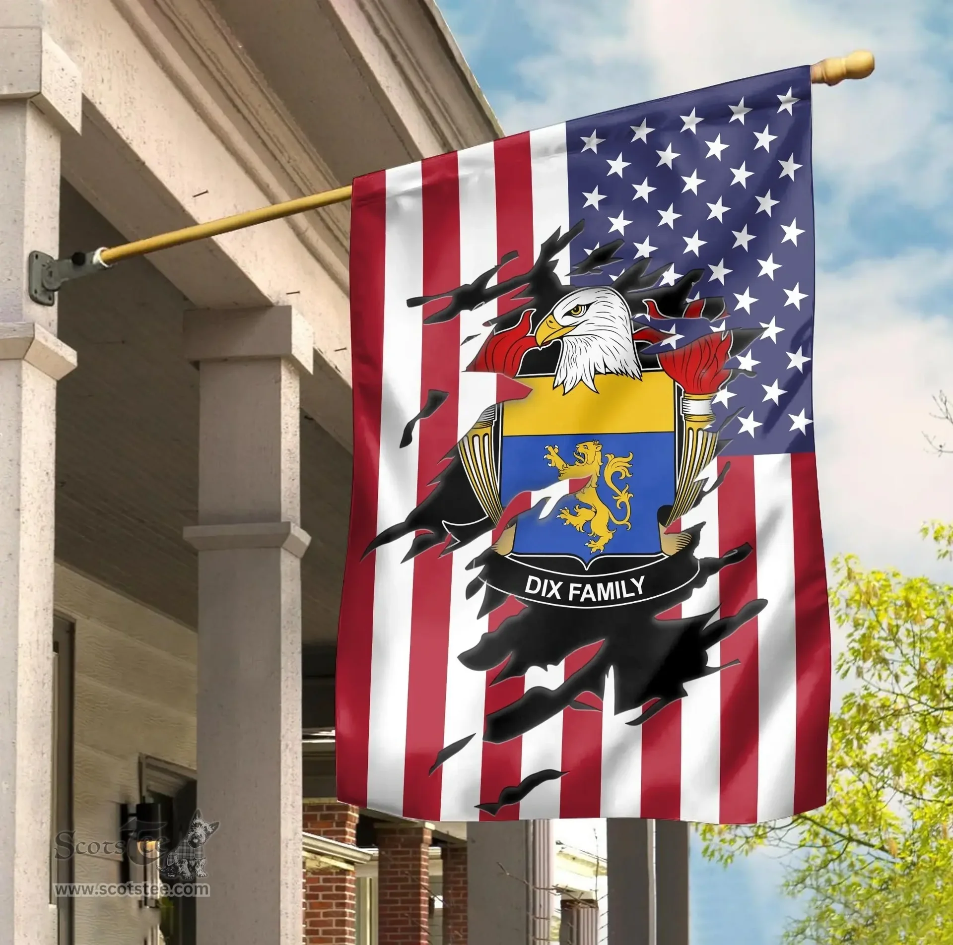 ScotsTee Shop American Dix Coat of Arms Scratch on American Flag U.S. Flag Garden Flag/ House Flag