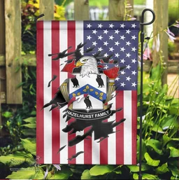 ScotsTee Shop American Hazelhurst Coat of Arms Scratch on American Flag U.S. Flag Garden Flag/ House Flag