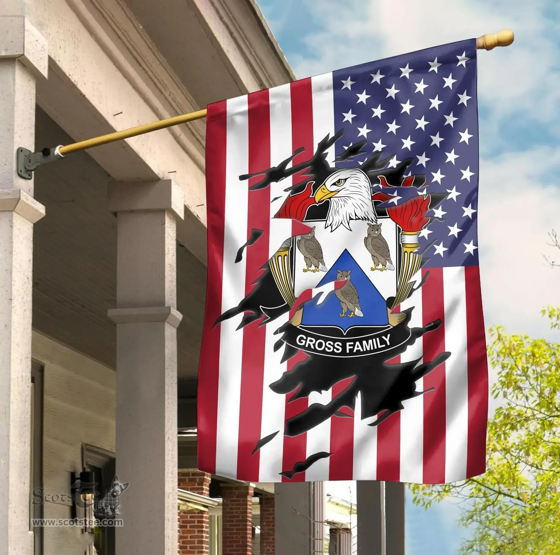 ScotsTee Shop American Gross Coat of Arms Scratch on American Flag U.S. Flag Garden Flag/ House Flag