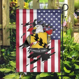 ScotsTee Shop American Eldredge Coat of Arms Scratch on American Flag U.S. Flag Garden Flag/ House Flag