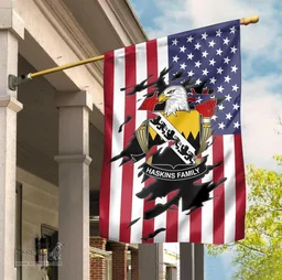 ScotsTee Shop American Haskins Coat of Arms Scratch on American Flag U.S. Flag Garden Flag/ House Flag
