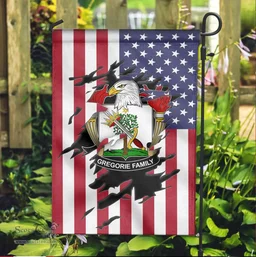 ScotsTee Shop American Gregorie Coat of Arms Scratch on American Flag U.S. Flag Garden Flag/ House Flag