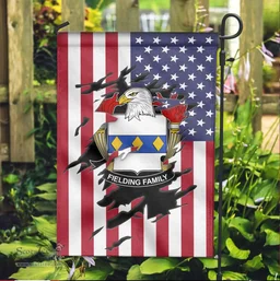 ScotsTee Shop American Fielding Coat of Arms Scratch on American Flag U.S. Flag Garden Flag/ House Flag