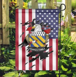 ScotsTee Shop American Hawkes Coat of Arms Scratch on American Flag U.S. Flag Garden Flag/ House Flag