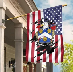 ScotsTee Shop American Cummings Coat of Arms Scratch on American Flag U.S. Flag Garden Flag/ House Flag