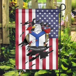 ScotsTee Shop American Cunningham Coat of Arms Scratch on American Flag U.S. Flag Garden Flag/ House Flag