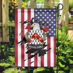 ScotsTee Shop American Groves Coat of Arms Scratch on American Flag U.S. Flag Garden Flag/ House Flag