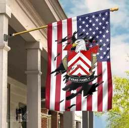 ScotsTee Shop American Evans Coat of Arms Scratch on American Flag U.S. Flag Garden Flag/ House Flag