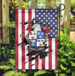 ScotsTee Shop American Frizell Coat of Arms Scratch on American Flag U.S. Flag Garden Flag/ House Flag