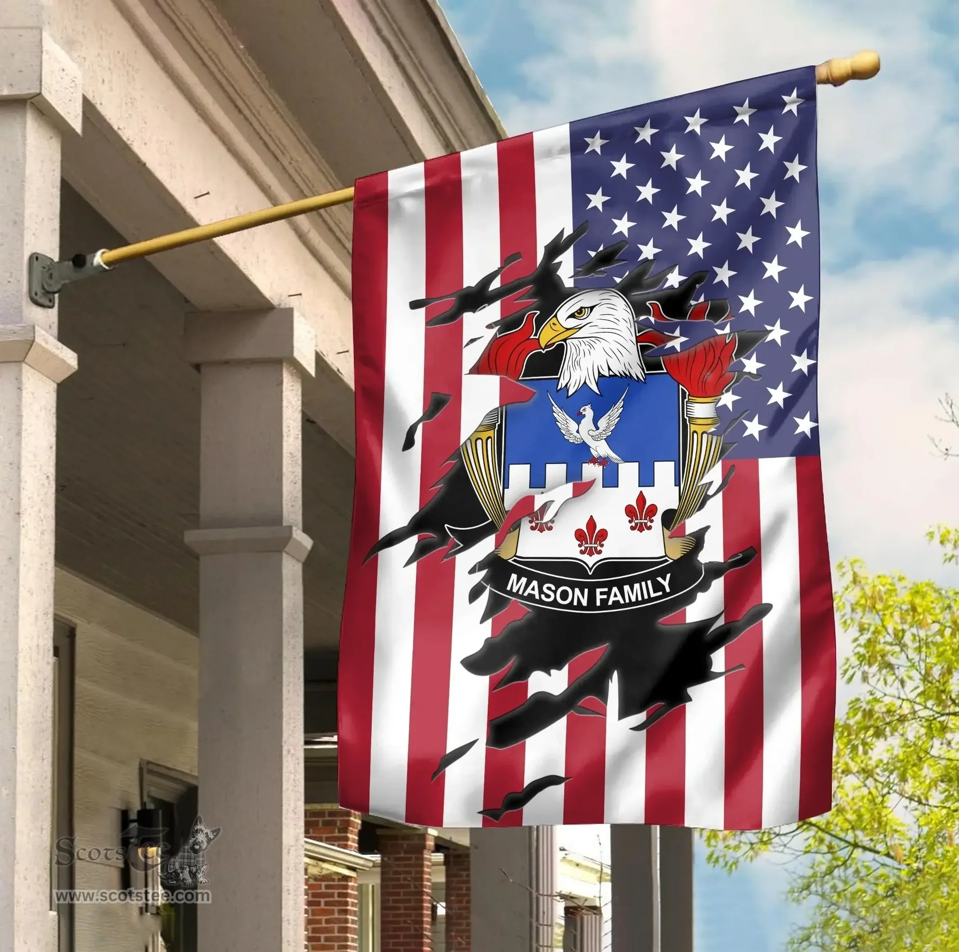 ScotsTee Shop American Mason Coat of Arms Scratch on American Flag U.S. Flag Garden Flag/ House Flag