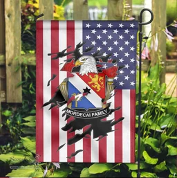 ScotsTee Shop American Mordecai Coat of Arms Scratch on American Flag U.S. Flag Garden Flag/ House Flag