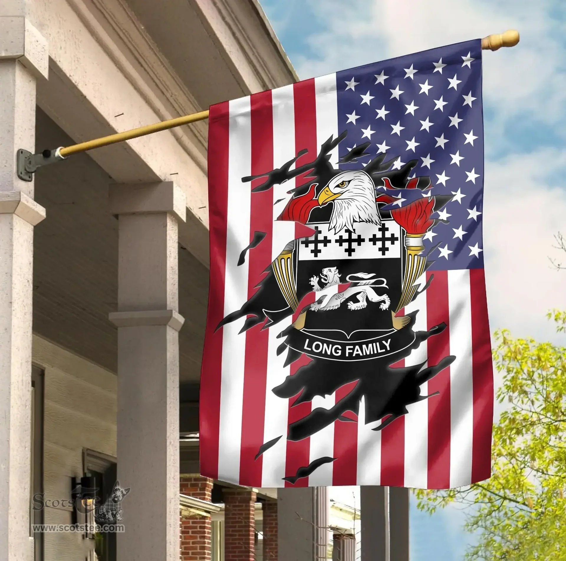 ScotsTee Shop American Long Coat of Arms Scratch on American Flag U.S. Flag Garden Flag/ House Flag
