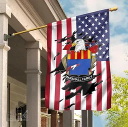 ScotsTee Shop American Marshall Coat of Arms Scratch on American Flag U.S. Flag Garden Flag/ House Flag