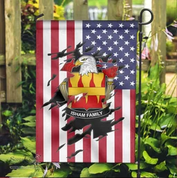 ScotsTee Shop American Isham Coat of Arms Scratch on American Flag U.S. Flag Garden Flag/ House Flag