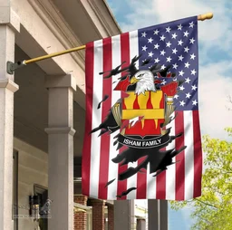 ScotsTee Shop American Isham Coat of Arms Scratch on American Flag U.S. Flag Garden Flag/ House Flag