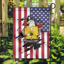 ScotsTee Shop American McGarrity Coat of Arms Scratch on American Flag U.S. Flag Garden Flag/ House Flag