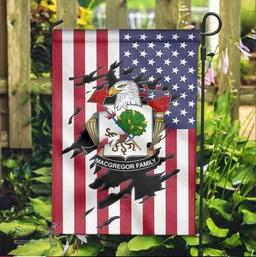 ScotsTee Shop American MacGregor Coat of Arms Scratch on American Flag U.S. Flag Garden Flag/ House Flag
