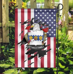 ScotsTee Shop American Leftwich Coat of Arms Scratch on American Flag U.S. Flag Garden Flag/ House Flag