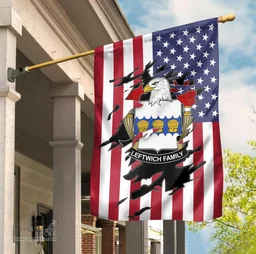 ScotsTee Shop American Leftwich Coat of Arms Scratch on American Flag U.S. Flag Garden Flag/ House Flag