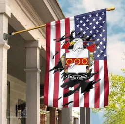 ScotsTee Shop American Lyman Coat of Arms Scratch on American Flag U.S. Flag Garden Flag/ House Flag